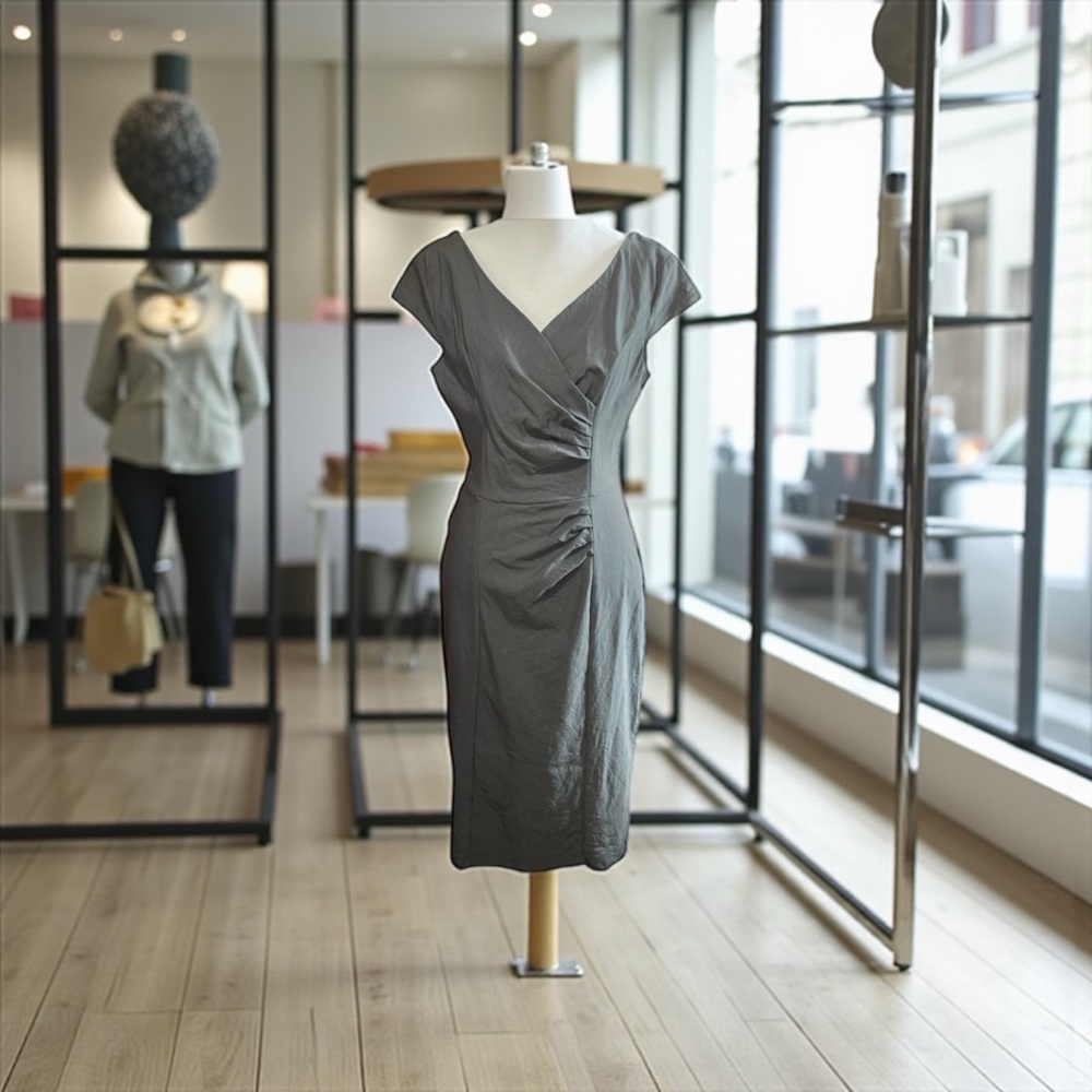 Muxxn Darker Gray Pencil Dress | Slight Ruching 
Cap Sleeve | Size L